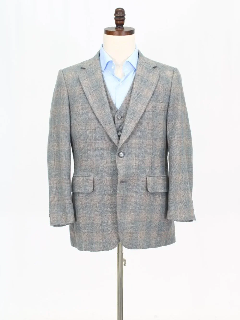 Vintage 1970s 40S 35x28 Gray Full Suit 2-Button Solid R929